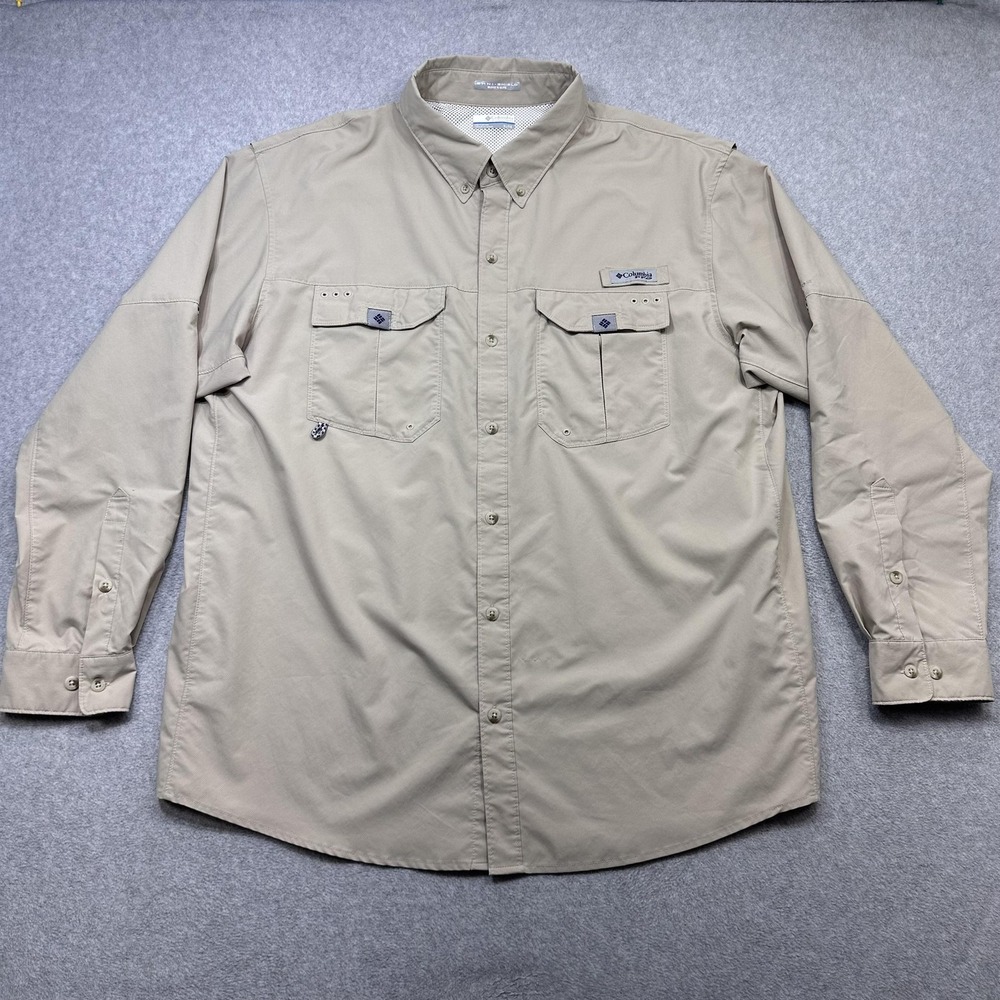 Columbia Blood And Guts Shirt Mens XL Beige Long Sleeve Fishing Vented Outdoor